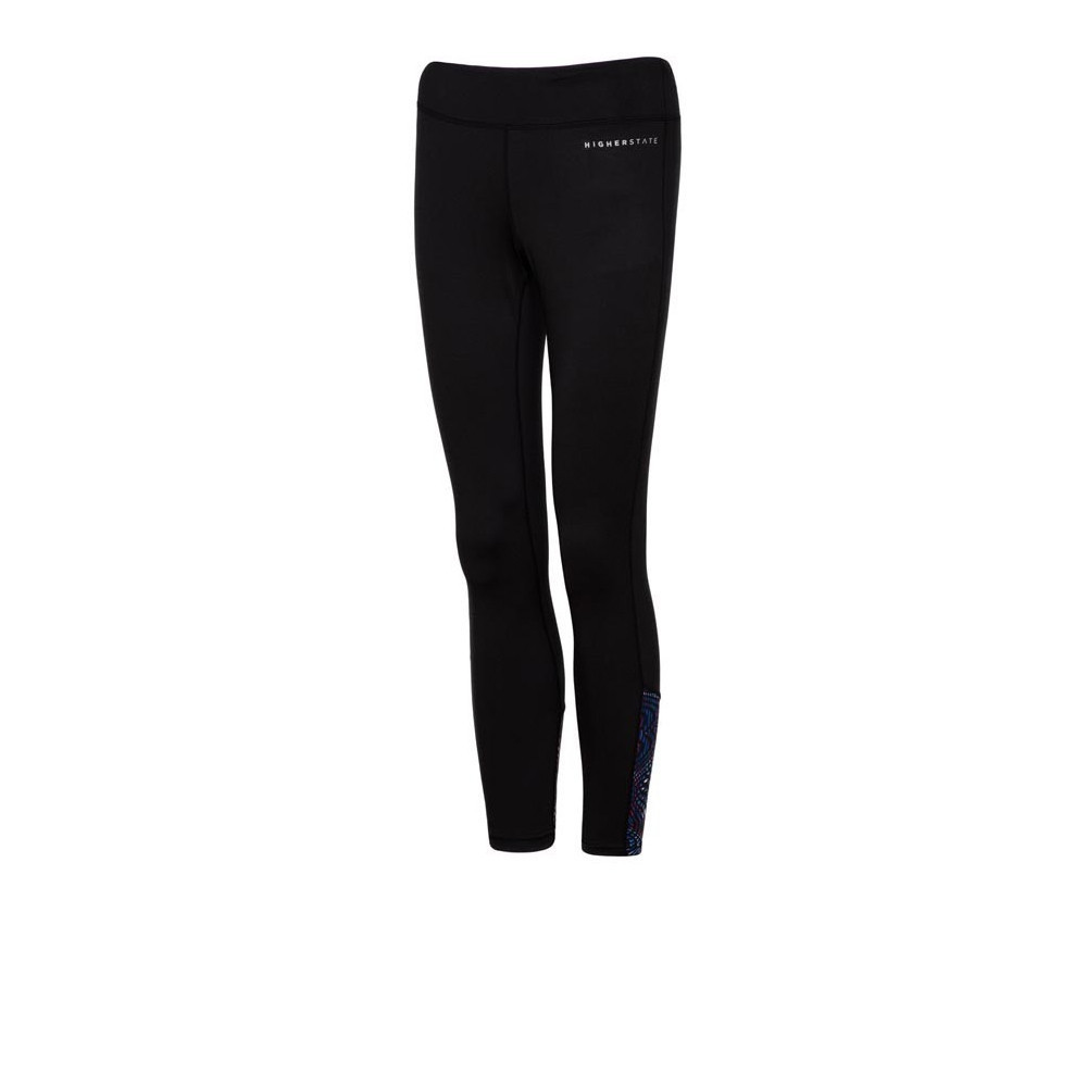 Higher State Panelled Pattern 7/8 Women's Running Tights | Black/Royal Purple Print