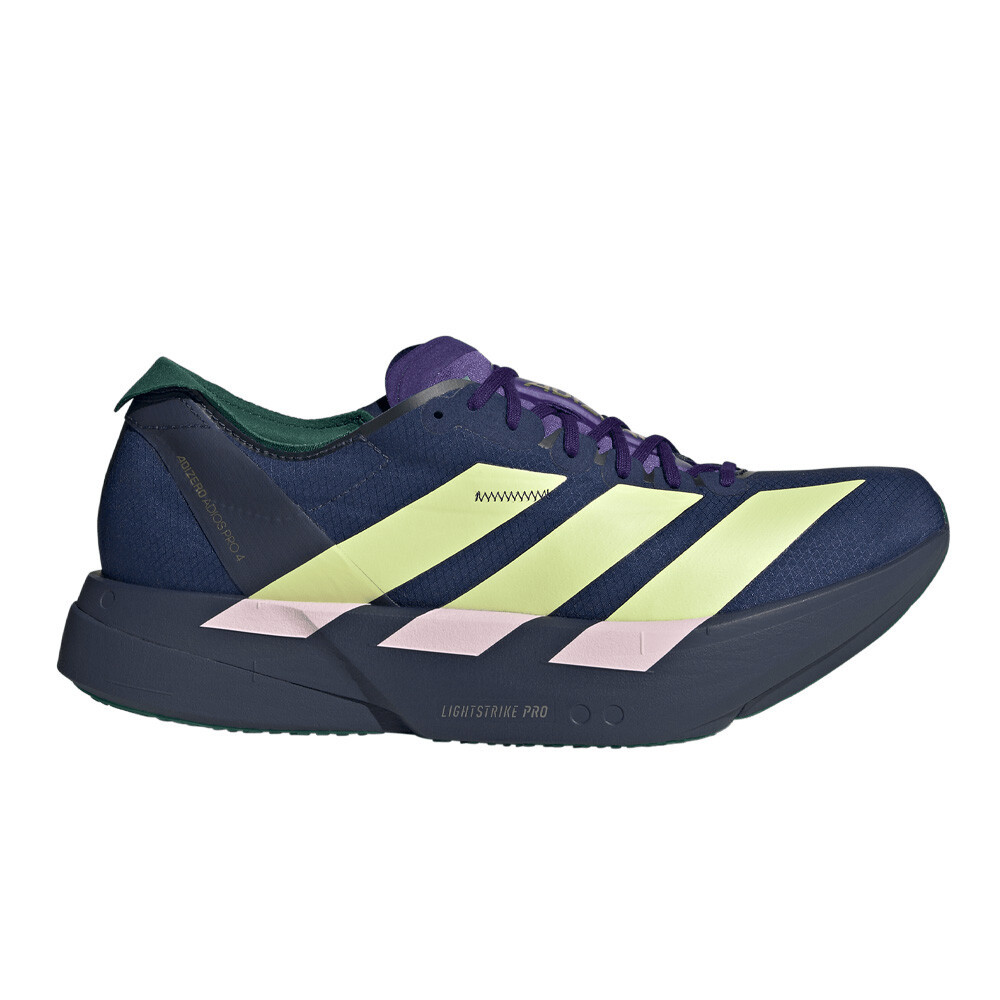 adidas Adizero Adios Pro 4 Men's Running Shoes | Dark Blue/Yellow Tint/Clear Pink