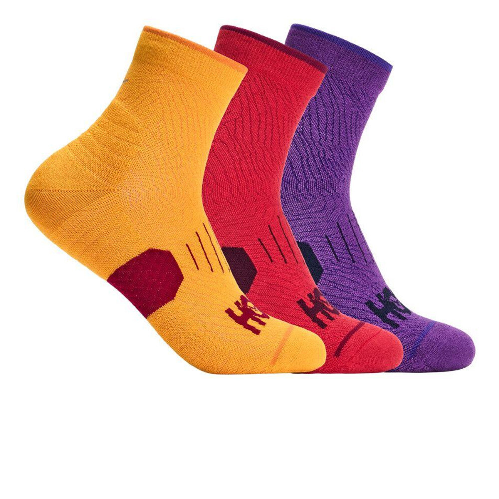 Hoka Quarter Run Socks (3 Pack) | Egg Yolk/Cerise/Virtual Violet