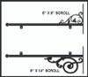Street blade arms, aluminum blanks can be affixed in either orientation as shown, with scroll under or over the street name blade.