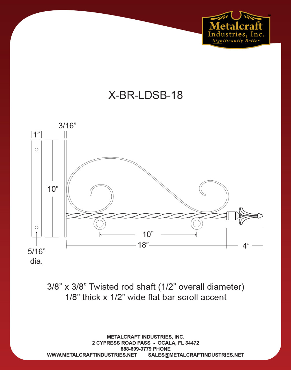 Specification drawing for item# X-BR-LDSB-18