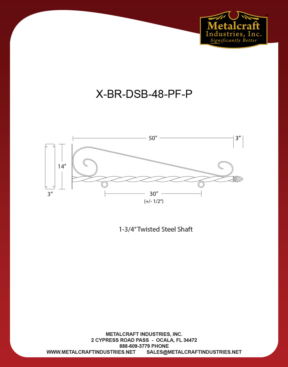 SPECIFICATION DRAWING FOR ITEM# X-BR-DSB-48-PF-P