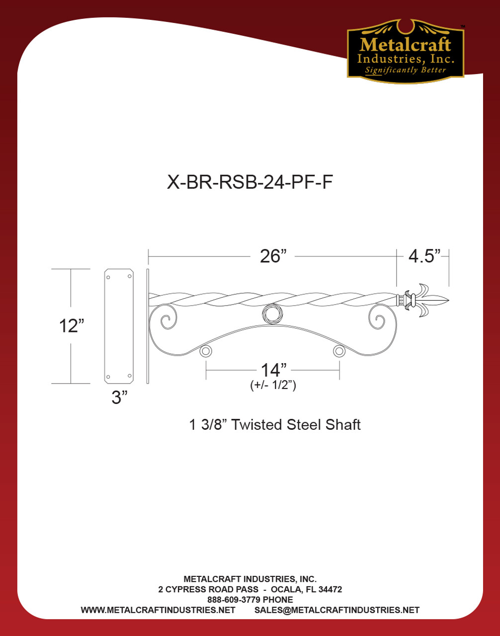 Specification drawing for item# X-BR-RSB-24-PF-F