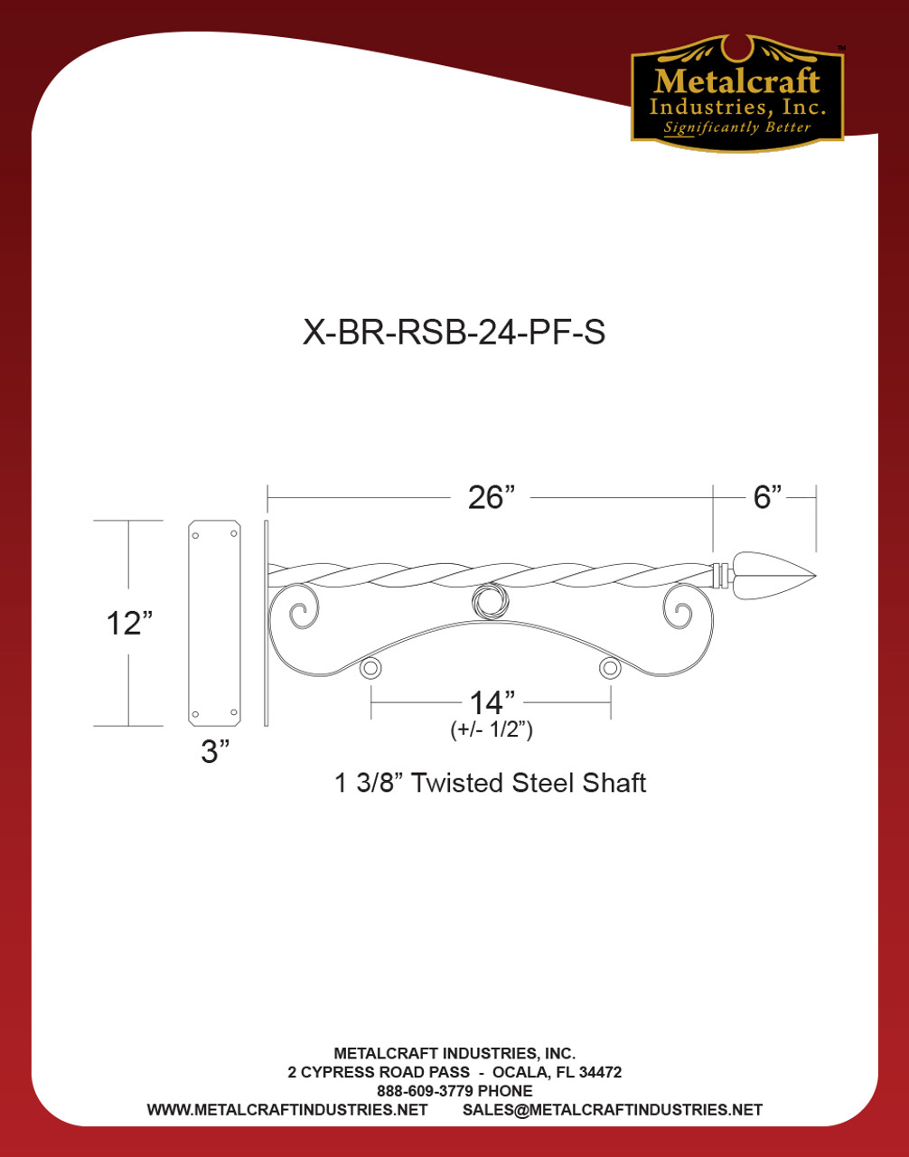 Specification drawing for item# X-BR-RSB-24-PF-S