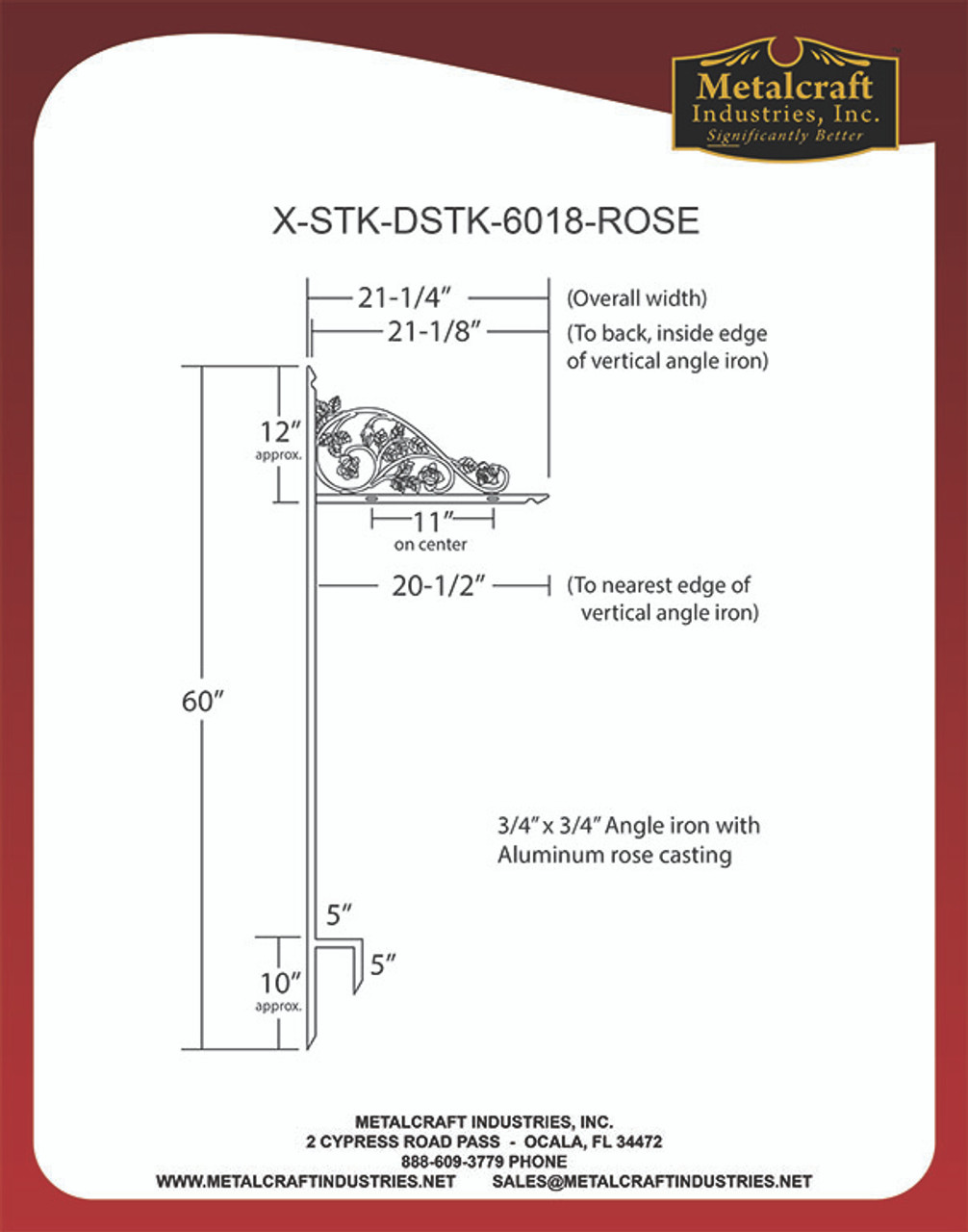 SPECIFICATION DRAWING FOR X-STK-DSTK-6018-ROSE