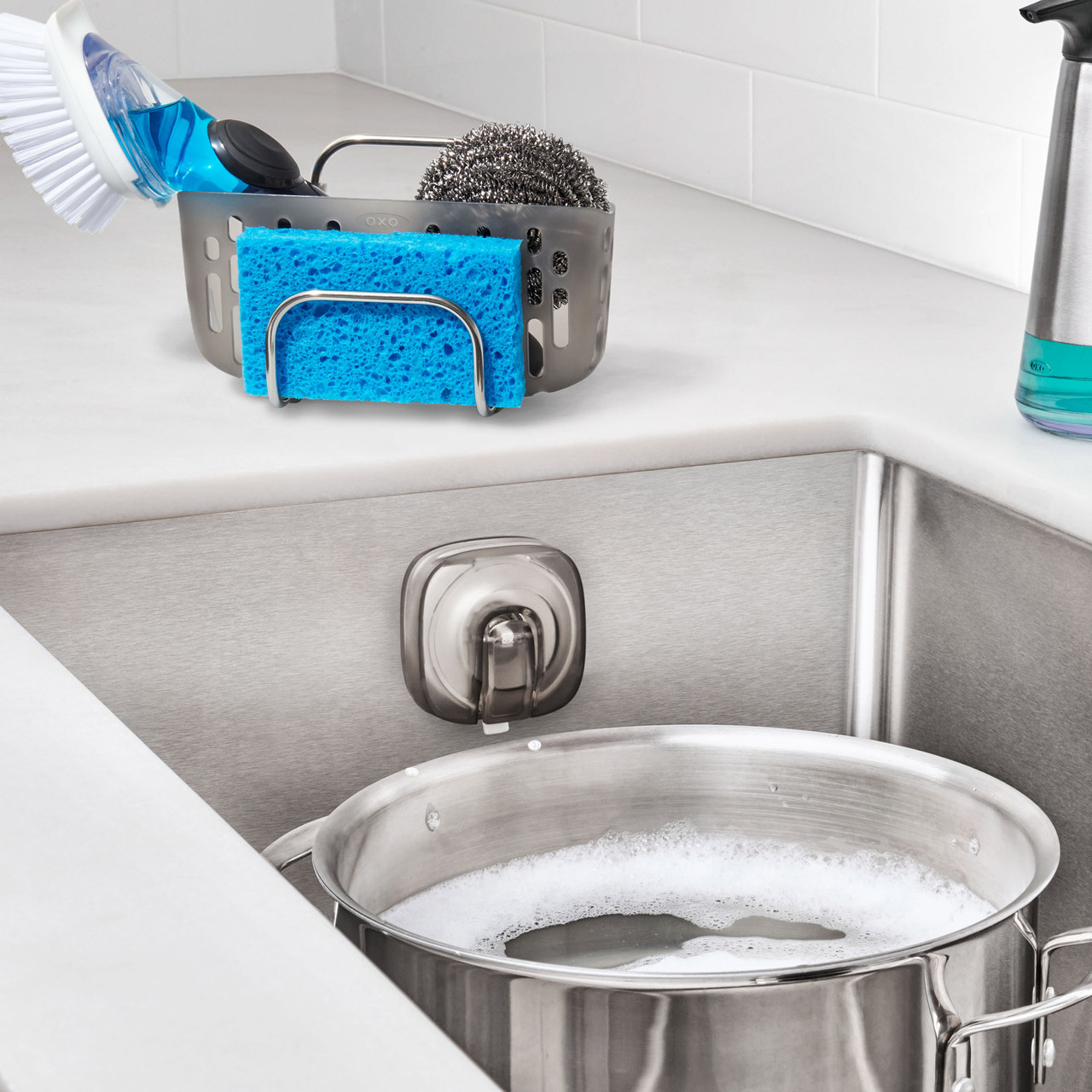 OXO Good Grips StrongHold™ Suction Sink Caddy - Gray, Securely Holds  Dishwashing Tools, Large Capacity Basket in the Kitchen Sink Accessory Kits  department at
