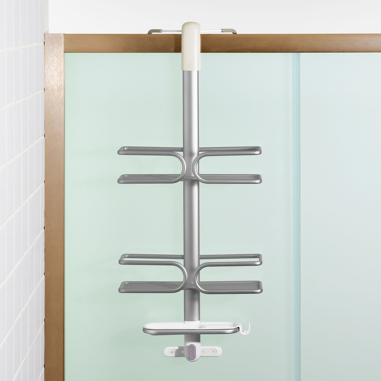 NEW OXO GOOD GRIPS SHOWER CADDY FOR SHOWER DOORS ALUMINIUM