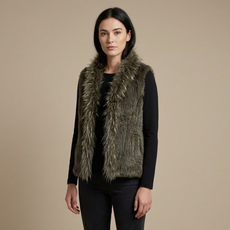 Short Khaki Rabbit and Fox Fur Gilet  FF46A-11