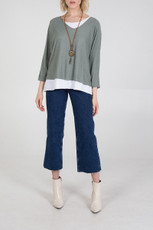 Double Layer Jersey Top with Necklace in Khaki
