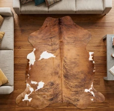 Bright Brown And White Cowhide Rug NOV26-204 (190cm x 180cm)