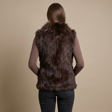 Short Chocolate Brown Rabbit and Fox Fur Gilet FF46A-04