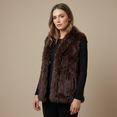 Short Chocolate Brown Rabbit and Fox Fur Gilet FF46A-04