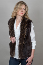 Short Chocolate Brown Rabbit and Fox Fur Gilet FF46A-04