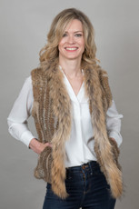 Short Mocha Rabbit and Fox Fur Gilet FF46A-09