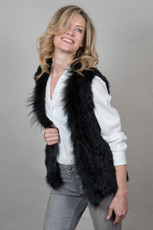 Short Black Rabbit and Fox Fur Gilet