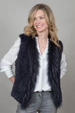 Short Navy Rabbit and Fox Fur Gilet