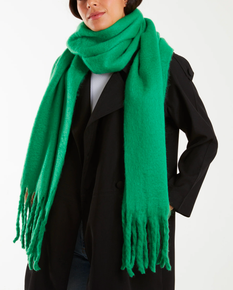 Plain Tassel Fluffy Scarf - Green