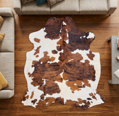 Brown And White Cowhide Rug NOV26-086 (200cm x 200cm)