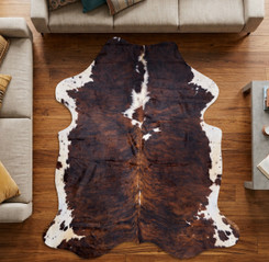 Dark Brown And White Cowhide Rug NOV26-126 (200cm x 190cm)
