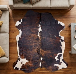 Deep Mahogany And White Cowhide Rug NOV26-210 (210cm x 190cm)