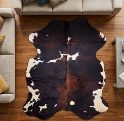 Deep Mahogany And White Cowhide Rug NOV26-213 (210cm x 180cm)