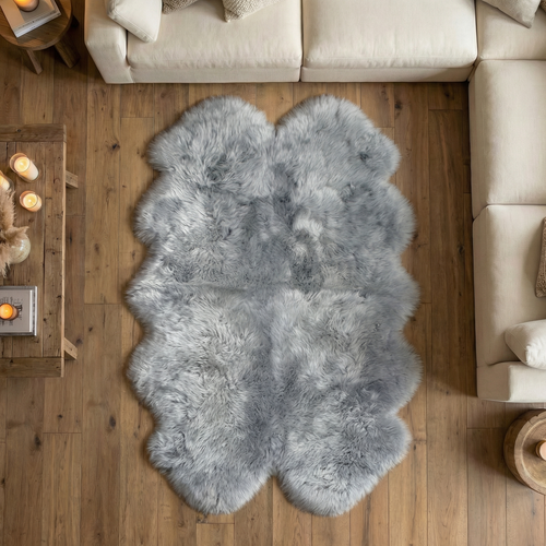Silver Grey Quad Sheepskin Rug (195cm x 115cm) - SGREY