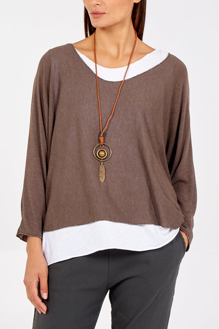 Double Layer Summer Top with Necklace in Chocolate