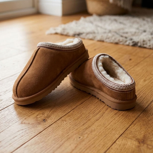 Embroidered Sheepskin Slippers