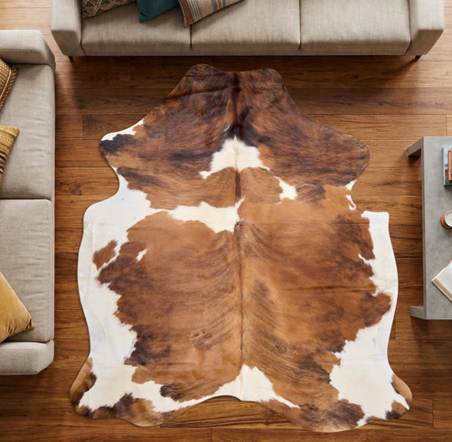 Brown And White  Cowhide Rug NOV26-049 (200cm x 190cm)