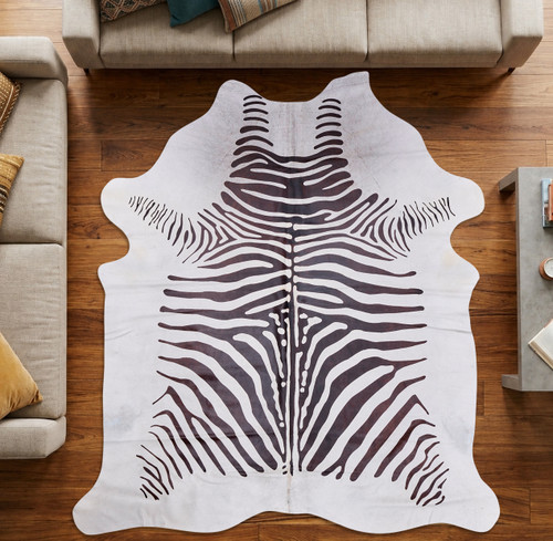 Black And Cream Zebra Cowhide Rug NOV26-234 (230cm x 200cm)