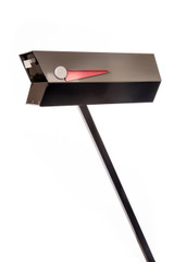 This mid-century modern mailbox design was inspired by those produced in the 1950s and 1960s. Colors are original Eichler Exterior Accent Colors. Now you can have a mailbox that looks great with your mid-century, modern, and/or contemporary home.  The perfect blast from the past for your Atomic Ranch!  Crafted in America, the way it used to be.

Material: 20 gauge galvannealed steel, same as the 50s-70s [75%+ thicker than most mailboxes made today]
Paint: powder coated inside and out, baked at 400 degrees [environmentally friendly]
Anodized aluminum flag cap and door pull
Size: 7” wide x 7.75” high x 21.25” long