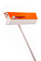 This mid-century modern mailbox design was inspired by those produced in the 1950s and 1960s. Two-tone color brings out the design’s clean lines. Colors are original Eichler Exterior Accent Colors. Now you can have a mailbox that looks great with your mid-century, modern, and/or contemporary home.  The perfect blast from the past for your Atomic Ranch!  Crafted in America, the way it used to be.

Material: 20 gauge galvannealed steel, same as the 50s-70s [75%+ thicker than most mailboxes made today]
Paint: powder coated inside and out, baked at 400 degrees [environmentally friendly]
Anodized aluminum flag cap and door pull
Size: 7” wide x 7.75” high x 21.25” long
