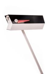 This mid-century modern mailbox design was inspired by those produced in the 1950s and 1960s. Two-tone color brings out the design’s clean lines. Colors are original Eichler Exterior Accent Colors. Now you can have a mailbox that looks great with your mid-century, modern, and/or contemporary home.  The perfect blast from the past for your Atomic Ranch!  Crafted in America, the way it used to be.

Material: 20 gauge galvannealed steel, same as the 50s-70s [75%+ thicker than most mailboxes made today]
Paint: powder coated inside and out, baked at 400 degrees [environmentally friendly]
Anodized aluminum flag cap and door pull
Size: 7” wide x 7.75” high x 21.25” long