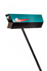 This mid-century modern mailbox design was inspired by those produced in the 1950s and 1960s. Two-tone color brings out the design’s clean lines. Colors are original Eichler Exterior Accent Colors. Now you can have a mailbox that looks great with your mid-century, modern, and/or contemporary home.  The perfect blast from the past for your Atomic Ranch!  Crafted in America, the way it used to be.

Material: 20 gauge galvannealed steel, same as the 50s-70s [75%+ thicker than most mailboxes made today]
Paint: powder coated inside and out, baked at 400 degrees [environmentally friendly]
Anodized aluminum flag cap and door pull
Size: 7” wide x 7.75” high x 21.25” long