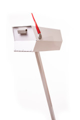 This mid-century modern mailbox design was inspired by those produced in the 1950s and 1960s. Colors are original Eichler Exterior Accent Colors. Now you can have a mailbox that looks great with your mid-century, modern, and/or contemporary home.  The perfect blast from the past for your Atomic Ranch!  Crafted in America, the way it used to be.

Material: 20 gauge galvannealed steel, same as the 50s-70s [75%+ thicker than most mailboxes made today]
Paint: powder coated inside and out, baked at 400 degrees [environmentally friendly]
Anodized aluminum flag cap and door pull
Size: 7” wide x 7.75” high x 21.25” long