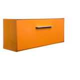 This modern mailbox design reflects the lines and colors of the curbside mailbox.  The dimensions are reminiscent of mailboxes produced in the 50s and 60s when the ranch-style house, with a long low profile, was popular with the booming post-war middle class. The modbox is crafted in America, the way it used to be.

The Housing (shell) and Letter Box (door) can be the same color or you can mix and match from any of the twelve colors! Never before has there been a mailbox that allows you to express yourself like modbox!

Material: 20 gauge galvannealed steel                            [75%+ thicker than most mailboxes today]
Paint: powder coated inside and out, baked at 400 degrees [environmentally friendly]
Anodized aluminum door pull
Size: 15" long x 6" high x 4.5" deep
