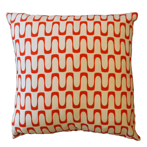 Barkcloth Throw Pillow "Wavelength" Red