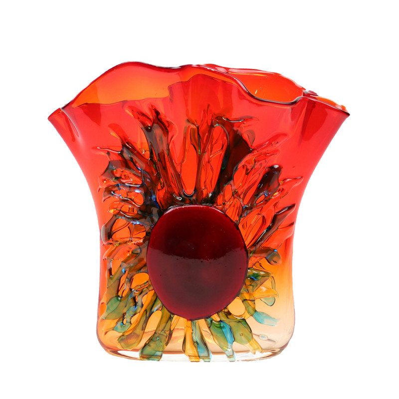 Murano Glass Sole Handkerchief Vase Red