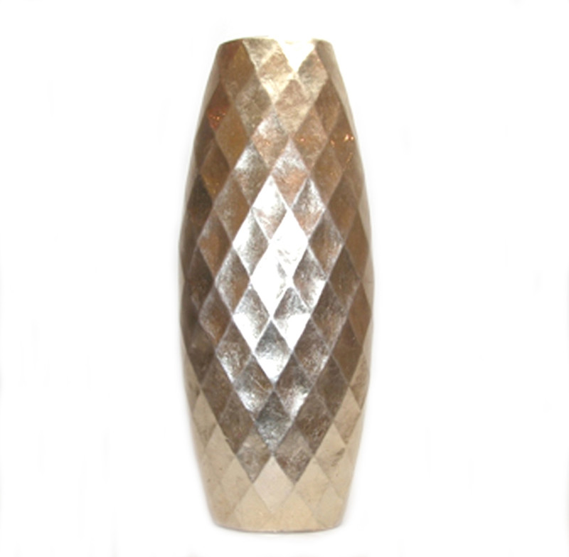 Ceramic Vase Light Gold w/ Diamond Pattern