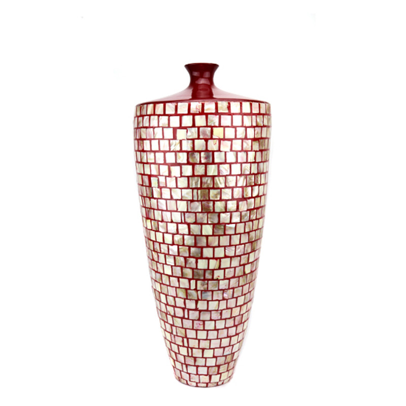 Aurora Ceramic Vase Red with Mother of Pearl Insets