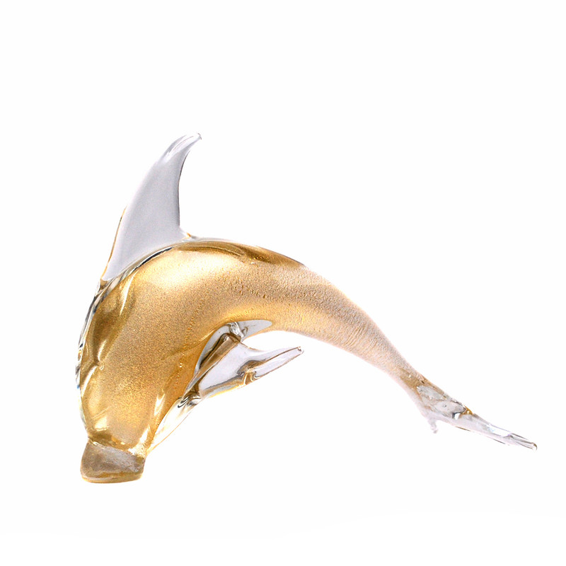 Murano Glass Dolphin Clear Gold 8.5