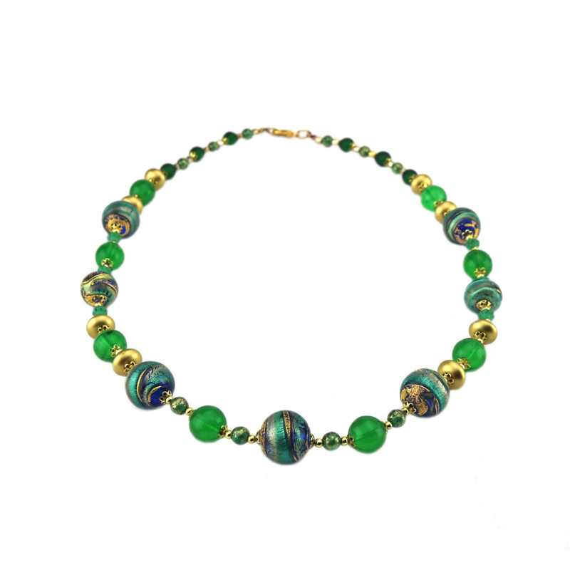 Murano Glass Celestina Necklace Green Gold
