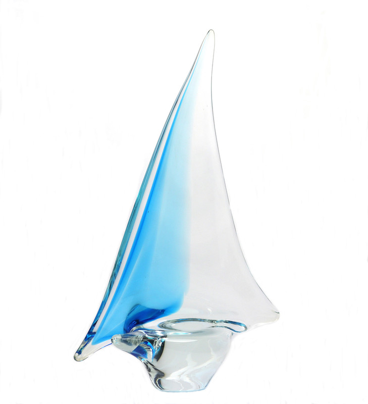 Murano Glass Sailboat Aqua Clear