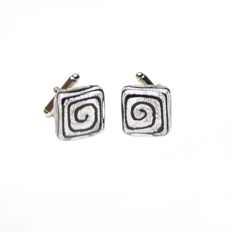 Murano Glass Spiral Cufflinks Black Silver