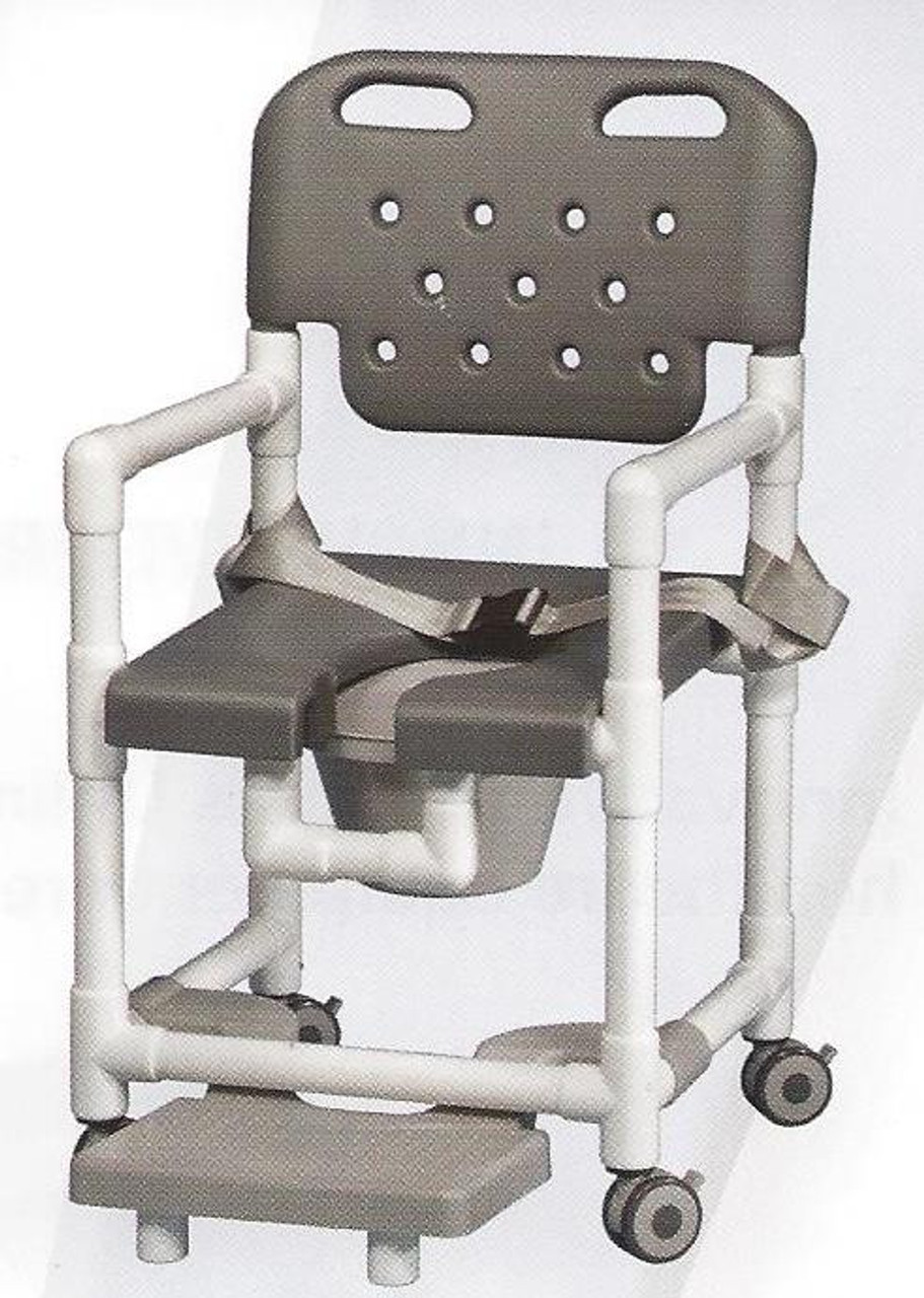 elite series rolling shower chair with seat belt and footrest