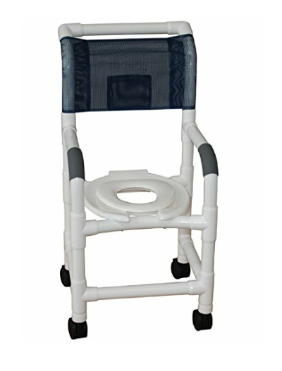 MJM International Products feature rolling shower chairs, pvc shower
