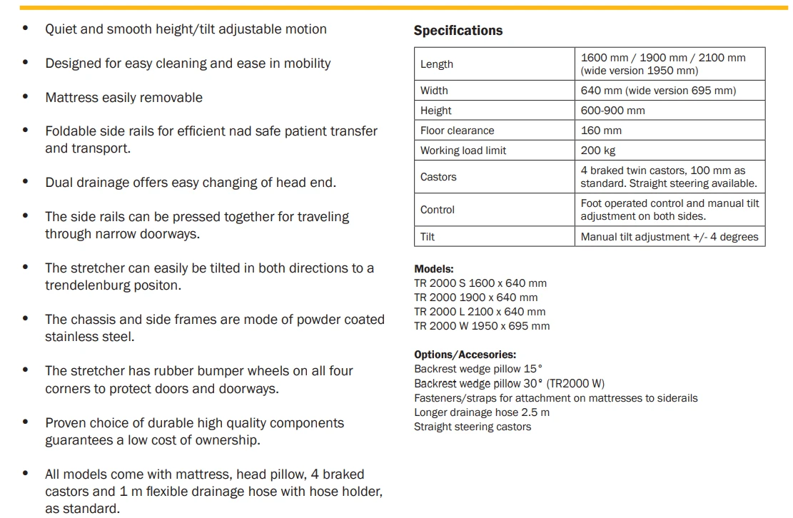 shower trolley specifications