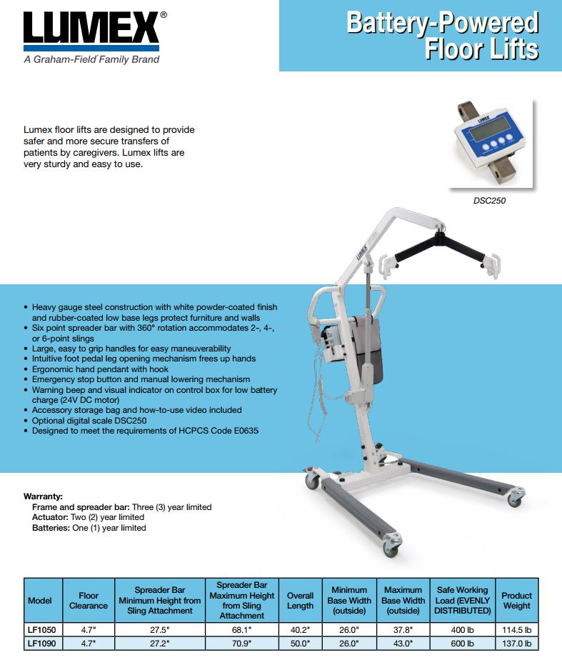 Lumex LF1090 Bariatric Easy Lift Electric Patient Lift