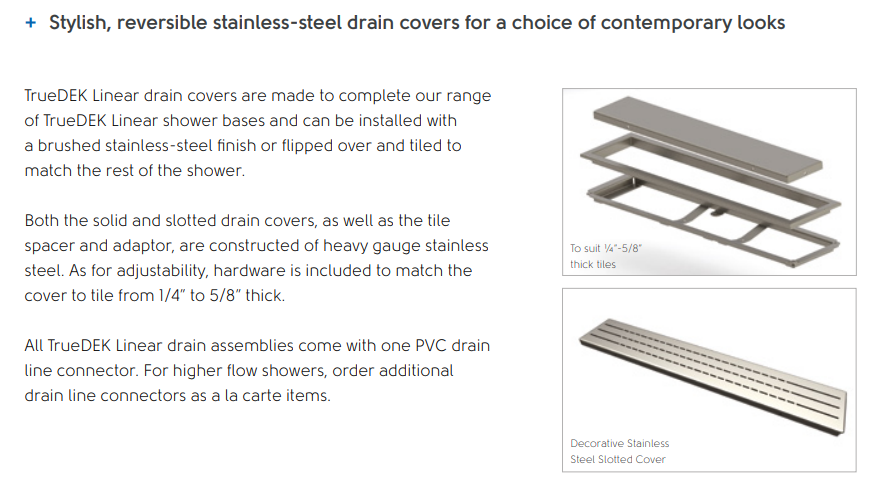 21215, TrueDEK Linear Slotted Drain Cover - Brushed Steel Finish - ARC