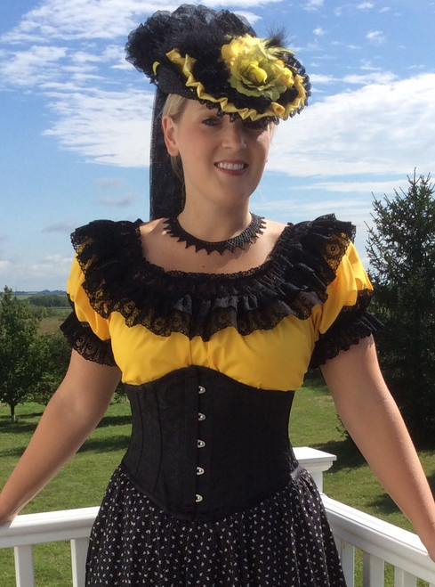 Steel Boned Black Waspie Corset